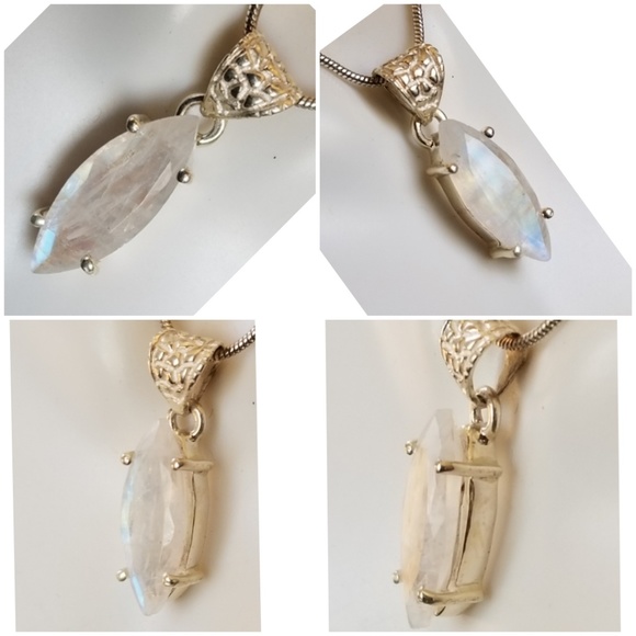 Genuine Faceted 6ct Rainbow Moonstone Necklace - Picture 2 of 5